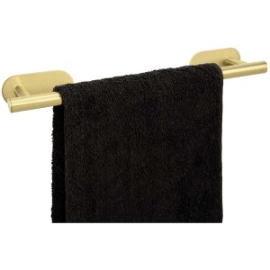 Wenko Orea portasciugamani oro, 40 cm, con asciugamano nero. Porta asciugamani da parete.