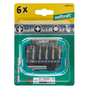 Wolfcraft set di inserti, 7 pezzi con attacco Phillips e TX, incl. portainserti.