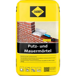 Sakret Mortier d'enduit et de maçonnerie, sac de 10 kg, mortier sec gris pour maçonnerie et enduit.