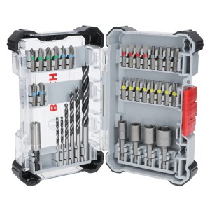 Set Bosch di punte per avvitare e punte per legno Pro Wood, 35 pezzi in custodia aperta.