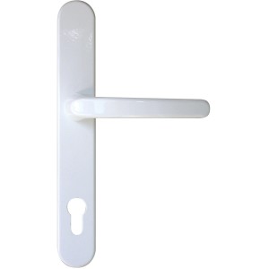 Ensemble de poignées de porte Compact blanc, entraxe de 92 mm, pour portes intérieures.