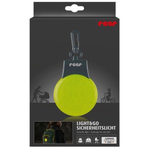 Reer Sicherheitslicht Light&Go, grün, Ø 7cm. Sicherheitslicht mit Karabinerhaken für Kinderwagen und Rucksack.