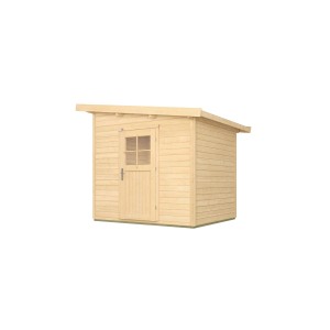 Casetta da giardino in legno Weka non trattato con tetto a una falda e porta. Ideale per riporre gli oggetti in giardino.