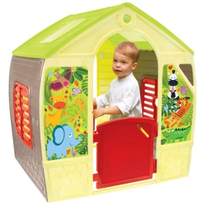 Maisonnette enfant MochToys Happy multicolore avec motifs animaux et enfant.
