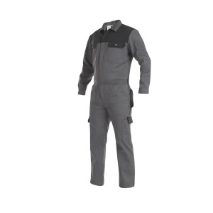 Combinaison de travail grise et noire Overall Classic taille 48 en tissu résistant avec poches.