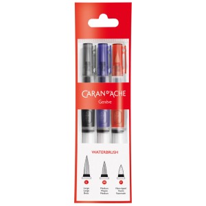 Caran d'Ache Pinselset mit Reservoir, 3 Stk., verschiedene Spitzen für Aquarell und Lettering.