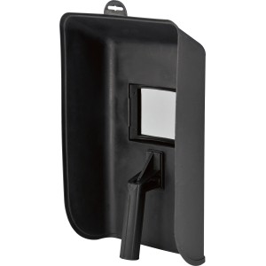 Écran de soudure noir LUX avec fenêtre de visualisation et poignée pour une protection oculaire optimale lors du soudage.