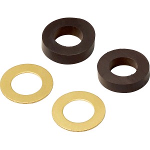 Set guarnizioni a compressione 3/8": due anelli di tenuta marroni e due rondelle dorate.