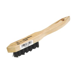 Petite brosse métallique LUX avec manche en bois et trois rangées de fil d'acier pour le nettoyage.
