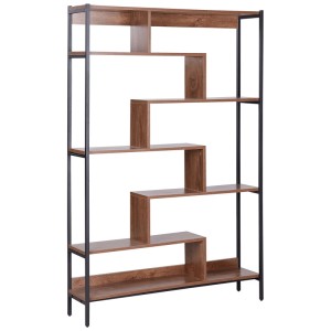 Étagère Beliani Daven, marron, avec 6 niveaux et cadre en métal noir. Bibliothèque design.