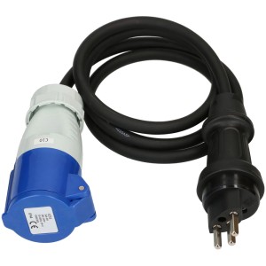 Câble adaptateur noir CEE H07RN-F 1,5m pour intérieur et extérieur.