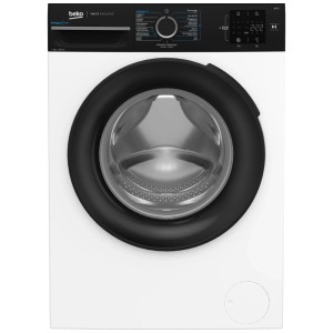 Lave-linge frontal Beko WM207 blanc avec porte et panneau de commande noirs, capacité 7 kg.