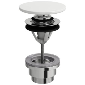 Bonde de vidage Laufen Push-open pour lavabo. Couvercle SaphirKeramik blanc, corps en laiton chromé.