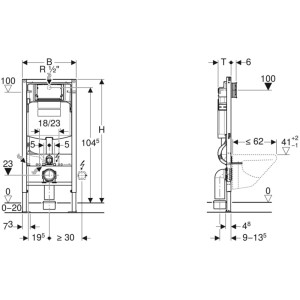 Geberit Duofix, elemento per WC sospeso: dimensioni e dettagli di installazione.