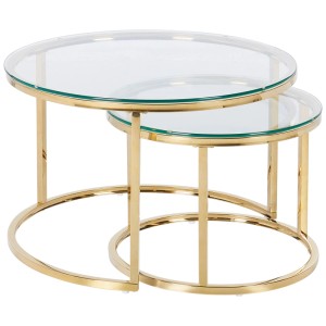 Beliani Tavolino da salotto Grange, set da 2, piano in vetro, struttura dorata.