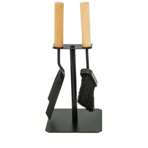 Set d'outils de cheminée Valo Trondheim noir, 2 pièces avec pelle et brosse, manches en bois.