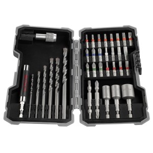 Set Bosch di 35 pezzi di punte per trapano e avvitatore per foratura nel calcestruzzo e avvitatura in valigetta.