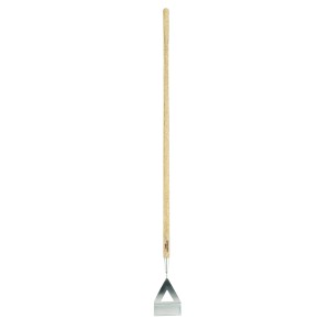 Sarcloir à betteraves en acier inoxydable avec manche en bois pour le jardinage.