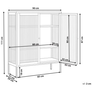 Schéma de la vitrine noire Beliani Lerryn avec dimensions 110x90x35 cm.