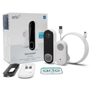 Arlo Essential 2K Video-Türklingel mit Türgong, kabellos für die Kameraüberwachung.