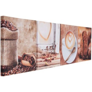 Quadro su tela in 4 parti con motivo caffè, 25x25 cm, ideale come decorazione murale per cucina o soggiorno.