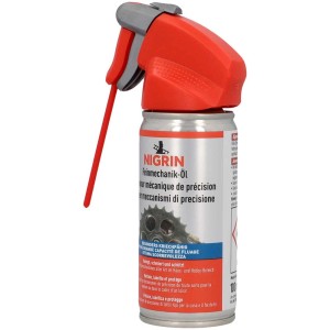 Nigrin Olio per Meccanica Fine 100ml con erogatore spray rosso per applicazione precisa.
