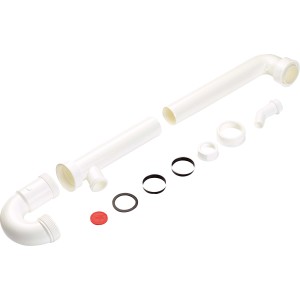 Siphon tubulaire blanc (44,8 mm) pour évier, composé de tuyaux en plastique et de joints.
