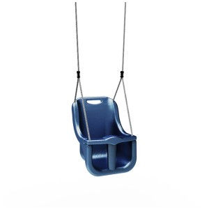 Altalena per neonati OutdoorToys blu navy con schienale e corde per giardino e parco giochi.