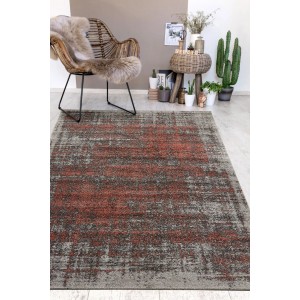 Moderno tappeto a pelo alto Andiamo Campos grigio-corallo, design melange, rettangolare, in polipropilene.
