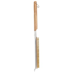 Brosse en acier Cozze (63 cm) avec manche en bois et grattoir pour nettoyer les grilles.