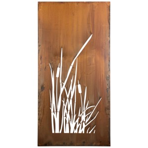 Paravent Nouvel Typha en métal couleur rouille avec motif de roseaux, 200x100 cm, pour l'intimité.