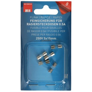 Fusibili rapidi 250V 0.5A per prese rasoio, set da 5 pezzi.