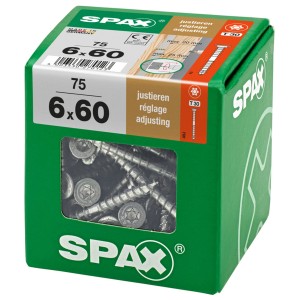 Confezione di viti di regolazione Spax 6x60mm, 75 pezzi, testa piatta Wirox con nervature di tenuta.