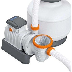 Pompe de filtration à sable Bestway 11'355 l, pompe de piscine blanche avec réservoir de filtre et raccords.