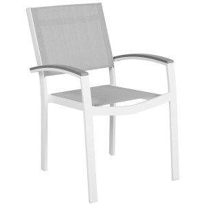 Set 2 sedie da giardino Beliani Pereta, metallo grigio, con braccioli in legno.