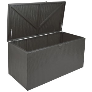 Box per cuscini Spacemaker in metallo grigio aperta, 66x70x133cm. Ideale per riporre in giardino.