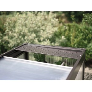 Aération automatique Biohort pour serre Florentina, ouverture automatique des fenêtres argent-noir.