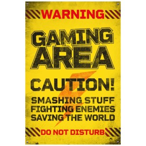 Gelbes Maxiposter "Gaming Area" im Warnschild-Design, 61x91,5 cm.