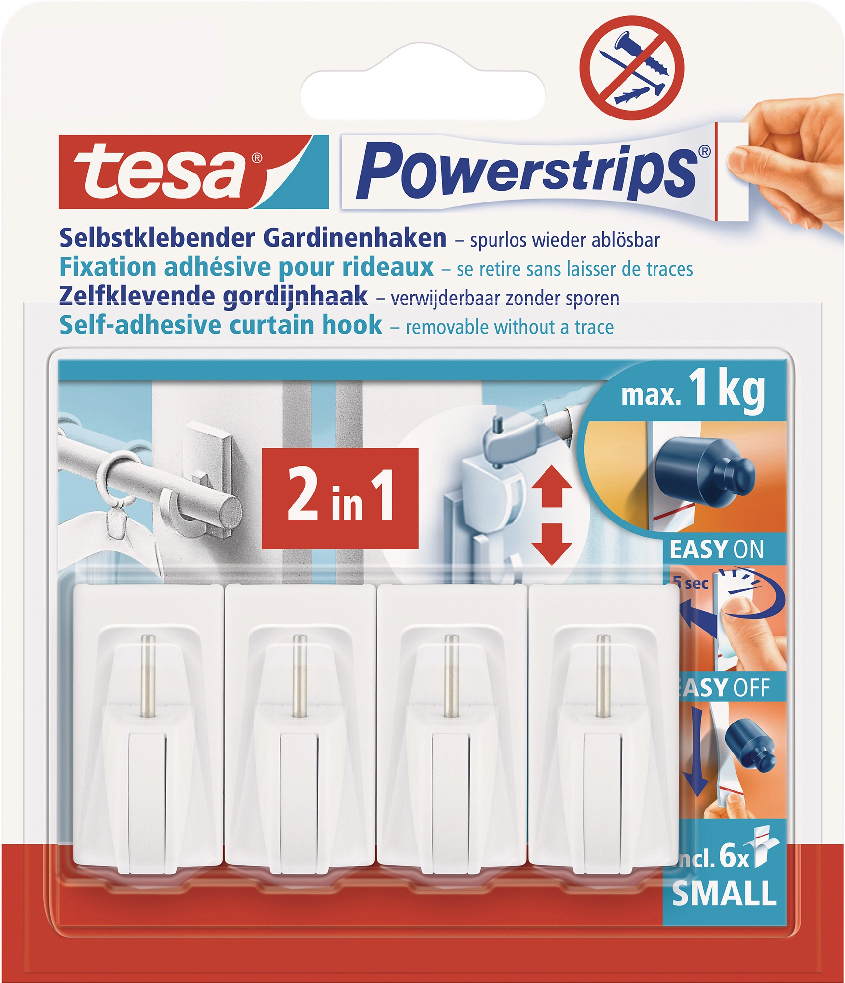 Tesa Powerstrips Ganci per tende Vario Bianco, fino a 1 kg