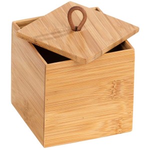 Wenko Badbox Terra in bambù, misura S con coperchio, ideale per riporre oggetti in bagno o in ufficio.