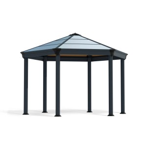 Palram Canopia Gazebo da giardino Roma, 4.1 x 3.6 m, antracite con telaio in alluminio e tetto in policarbonato.