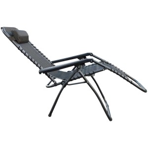 Sedia relax nero-tortora con poggiatesta, lettino prendisole regolabile per giardino e balcone.