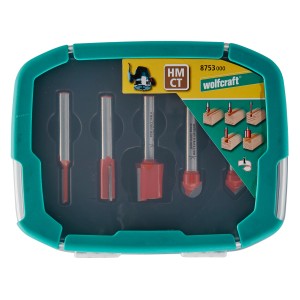 Wolfcraft Nutfräser Set, 5-teilig, HM-Fräser für Holz und Kunststoffe im Koffer.