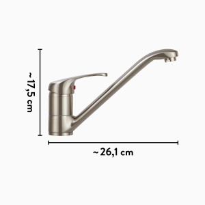 Mitigeur de cuisine baliv KI-5093, robinet monocommande aspect inox avec dimensions.