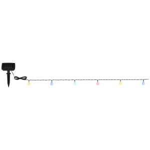 Catena luminosa solare Globo con sfere in plastica colorate e 20 LED, ideale per il giardino.