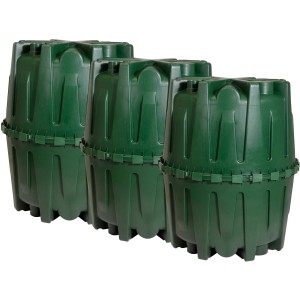 Citerne Garantia Herkules 4800 l, 3 cuves enterrées vertes avec kit de raccordement pour la récupération d'eau de pluie.