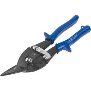 Cisailles à tôle LUX Classic, 240 mm, coupe à gauche, avec poignée bleue.