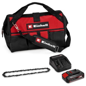 Einhell GE-PS 18/15 Li Kit scie à chaîne sans fil avec sac, batterie, chargeur et chaîne de rechange.
