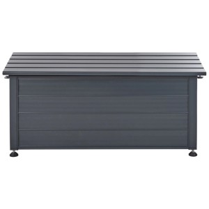 Coffre de rangement Beliani Campalto en aluminium gris foncé, idéal pour les outils de jardin.