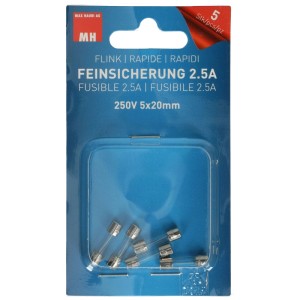 Fusibile rapido, 250V/2.5A, set da 5 pezzi.
